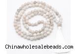 GMN8405 8mm, 10mm white crazy agate 27, 54, 108 beads mala necklace with tassel