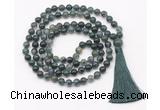 GMN8406 8mm, 10mm moss agate 27, 54, 108 beads mala necklace with tassel