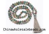 GMN8407 8mm, 10mm Indian agate 27, 54, 108 beads mala necklace with tassel