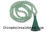 GMN8427 8mm, 10mm matte green aventurine 27, 54, 108 beads mala necklace with tassel