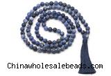 GMN8430 8mm, 10mm matte sodalite 27, 54, 108 beads mala necklace with tassel
