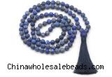 GMN8431 8mm, 10mm matte lapis lazuli 27, 54, 108 beads mala necklace with tassel