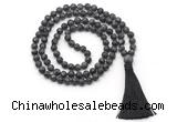 GMN8432 8mm, 10mm matte black labradorite 27, 54, 108 beads mala necklace with tassel