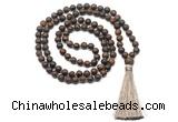GMN8434 8mm, 10mm matte bronzite 27, 54, 108 beads mala necklace with tassel