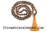 GMN8436 8mm, 10mm matte yellow tiger eye 27, 54, 108 beads mala necklace with tassel