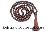 GMN8437 8mm, 10mm matte red tiger eye 27, 54, 108 beads mala necklace with tassel