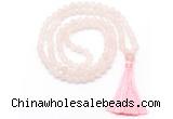 GMN8439 8mm, 10mm matte rose quartz 27, 54, 108 beads mala necklace with tassel