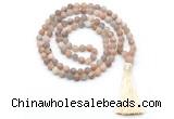 GMN8440 8mm, 10mm matte sunstone 27, 54, 108 beads mala necklace with tassel