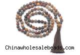 GMN8450 8mm, 10mm matte picasso jasper 27, 54, 108 beads mala necklace with tassel