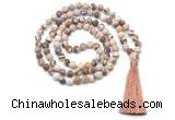 GMN8451 8mm, 10mm matte zebra jasper 27, 54, 108 beads mala necklace with tassel