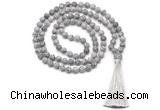GMN8452 8mm, 10mm matte grey picture jasper 27, 54, 108 beads mala necklace with tassel