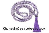 GMN8461 8mm, 10mm dogtooth amethyst 27, 54, 108 beads mala necklace with tassel