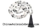 GMN8463 8mm, 10mm black rutilated quartz 27, 54, 108 beads mala necklace with tassel