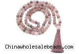 GMN8465 8mm, 10mm purple strawberry quartz 27, 54, 108 beads mala necklace with tassel