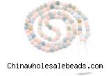 GMN8467 8mm, 10mm morganite 27, 54, 108 beads mala necklace with tassel