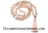 GMN8472 8mm, 10mm rainbow moonstone 27, 54, 108 beads mala necklace with tassel