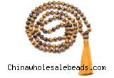 GMN8478 8mm, 10mm grade AA yellow tiger eye 27, 54, 108 beads mala necklace with tassel