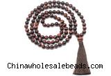 GMN8480 8mm, 10mm grade AA red tiger eye 27, 54, 108 beads mala necklace with tassel