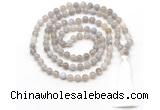 GMN8491 8mm, 10mm grey banded agate 27, 54, 108 beads mala necklace with tassel