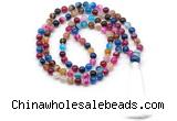 GMN8496 8mm, 10mm colorful banded agate 27, 54, 108 beads mala necklace with tassel