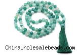 GMN8497 8mm, 10mm green banded agate 27, 54, 108 beads mala necklace with tassel