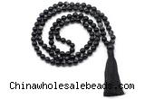 GMN8498 8mm, 10mm black banded agate 27, 54, 108 beads mala necklace with tassel