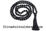 GMN8508 8mm, 10mm black tourmaline 27, 54, 108 beads mala necklace with tassel