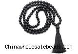 GMN8513 8mm, 10mm black obsidian 27, 54, 108 beads mala necklace with tassel