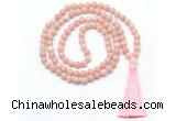 GMN8529 8mm, 10mm Chinese pink opal 27, 54, 108 beads mala necklace with tassel
