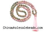 GMN8551 8mm, 10mm unakite & pink wooden jasper 108 beads mala necklace with tassel
