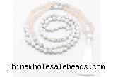 GMN8559 8mm, 10mm matte rose quartz & matte white howlite 108 beads mala necklace with tassel