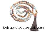 GMN8568 8mm, 10mm matte mixed amazonite & jasper 108 beads mala necklace with tassel