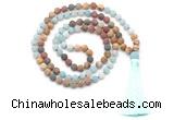 GMN8569 8mm, 10mm matte amazonite & mixed jasper 108 beads mala necklace with tassel