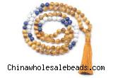 GMN8571 8mm, 10mm golden tiger eye, lapis lazuli & matte white howlite 108 beads mala necklace with tassel