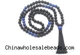GMN8577 8mm, 10mm black lava & lapis lazuli 108 beads mala necklace with tassel