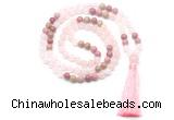 GMN8580 8mm, 10mm rose quartz & pink wooden jasper 108 beads mala necklace with tassel