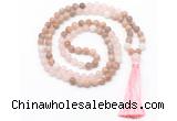 GMN8581 8mm, 10mm sunstone, rose quartz & white jade 108 beads mala necklace with tassel