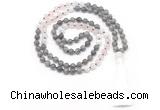 GMN8585 8mm, 10mm labradorite, rose quartz & white moonstone 108 beads mala necklace with tassel