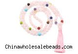 GMN8610 Hand-knotted 7 Chakra 8mm, 10mm rose quartz 108 beads mala necklace with tassel