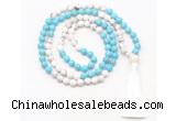 GMN8631 8mm, 10mm white & blue howlite 108 beads mala necklace with tassel
