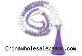 GMN8632 8mm, 10mm amethyst & white howlite 108 beads mala necklace with tassel