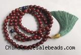 GNBS11 8mm red sandalwood & white crystal 108 beads mala necklace with tassel