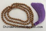 GNBS36 Hand-knotted 6mm yellow sandalwood 108 beads mala necklace with tassel