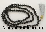 GNBS42 Hand-knotted 6mm black sandalwood 108 beads mala necklace with tassel