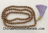 GNBS51 Hand-knotted 8mm yellow sandalwood 108 beads mala necklace with tassel