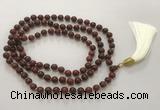 GNBS63 Hand-knotted 10mm red sandalwood 108 beads mala necklace with tassel