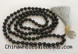 GNBS72 Hand-knotted 8mm black sandalwood 108 beads mala necklace with tassel & charm