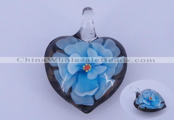 LP09 16*30*40mm heart inner flower lampwork glass pendants