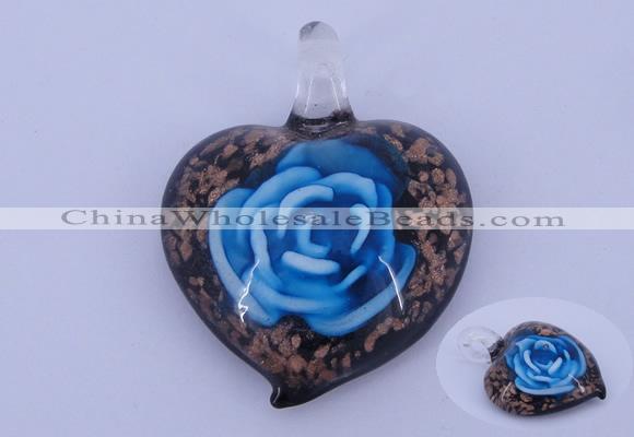 LP14 15*38*48mm heart inner flower lampwork glass pendants