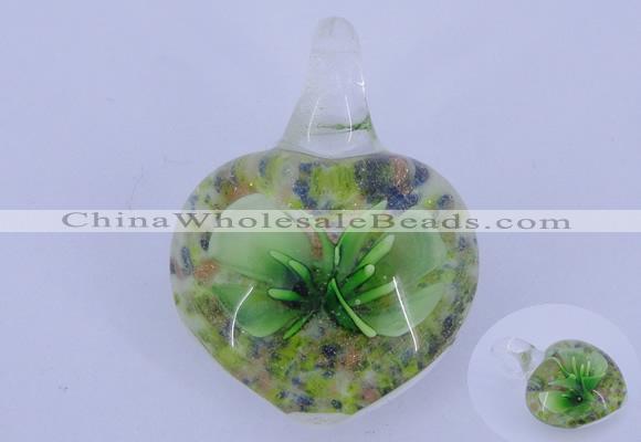 LP18 18*30*40mm heart inner flower lampwork glass pendants